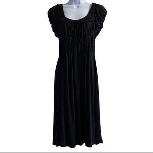 MAX STUDIO Black Peasant Smocked Cap Sleeve Midi Dress M